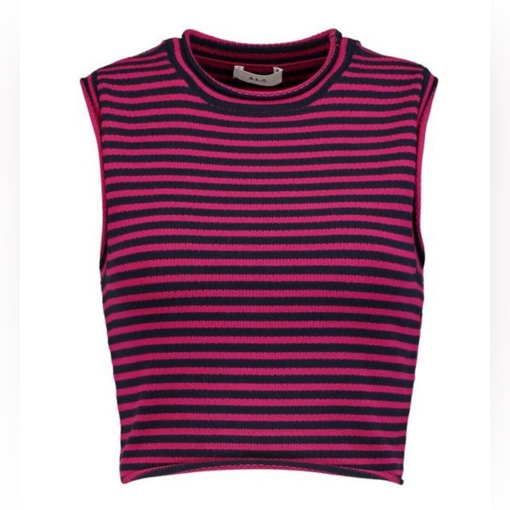 💕 A.L.C. dan strip knit crop top size S fuchsia pink and navy sleeveless scoop